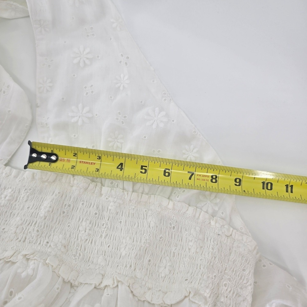 Aerie White Eyelet Halter Mini Dress Smocked Waist Ruffle Hem New XL - Picture 9 of 10